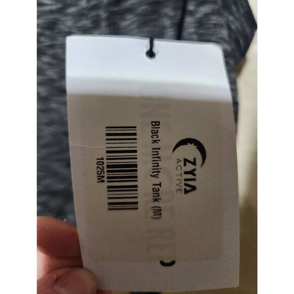 NWT Zyia Active Infinity Tank Top Women's M Black Jacquard Tie Multi Ways to Wea - Picture 2 of 3